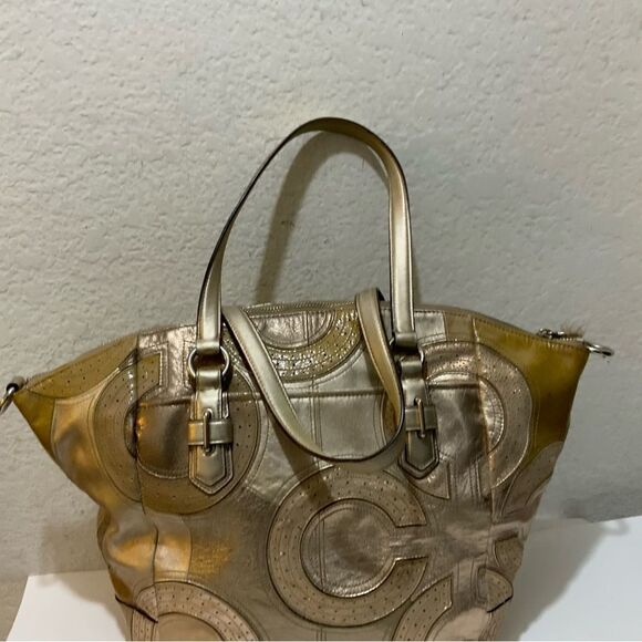 2011 Coach Chelsea Inlaid Perforated Leather Emerson Satchel Leather Rare - Picture 9 of 10